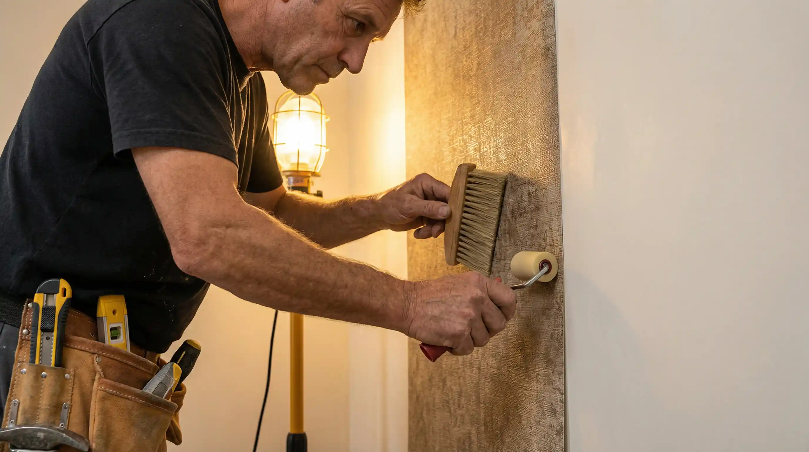 Professional wallpaper removal process preserving drywall